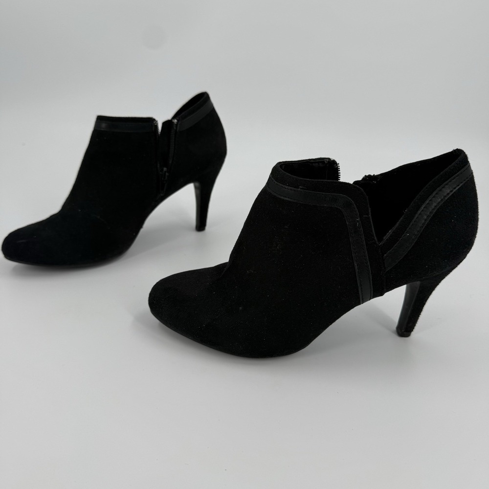 Dexflex Comfort Women's Size 8.5 Black Faux Suede Ankle Booties High Heel Zip